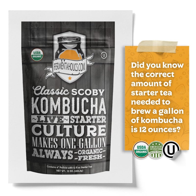 Fermentaholics ORGANIC Kombucha SCOBY With Twelve Ounces of Starter Tea - Live Starter Culture - Makes A One Gallon Batch - 1.5 Cups of Strong Mature Starter Tea - Brew Your Own Kombucha - Image 5